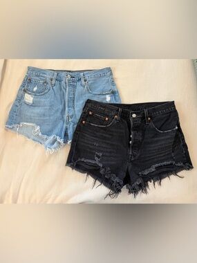 Signature by Levi Strauss Distressed Jean Shorts - Light Blue & Black